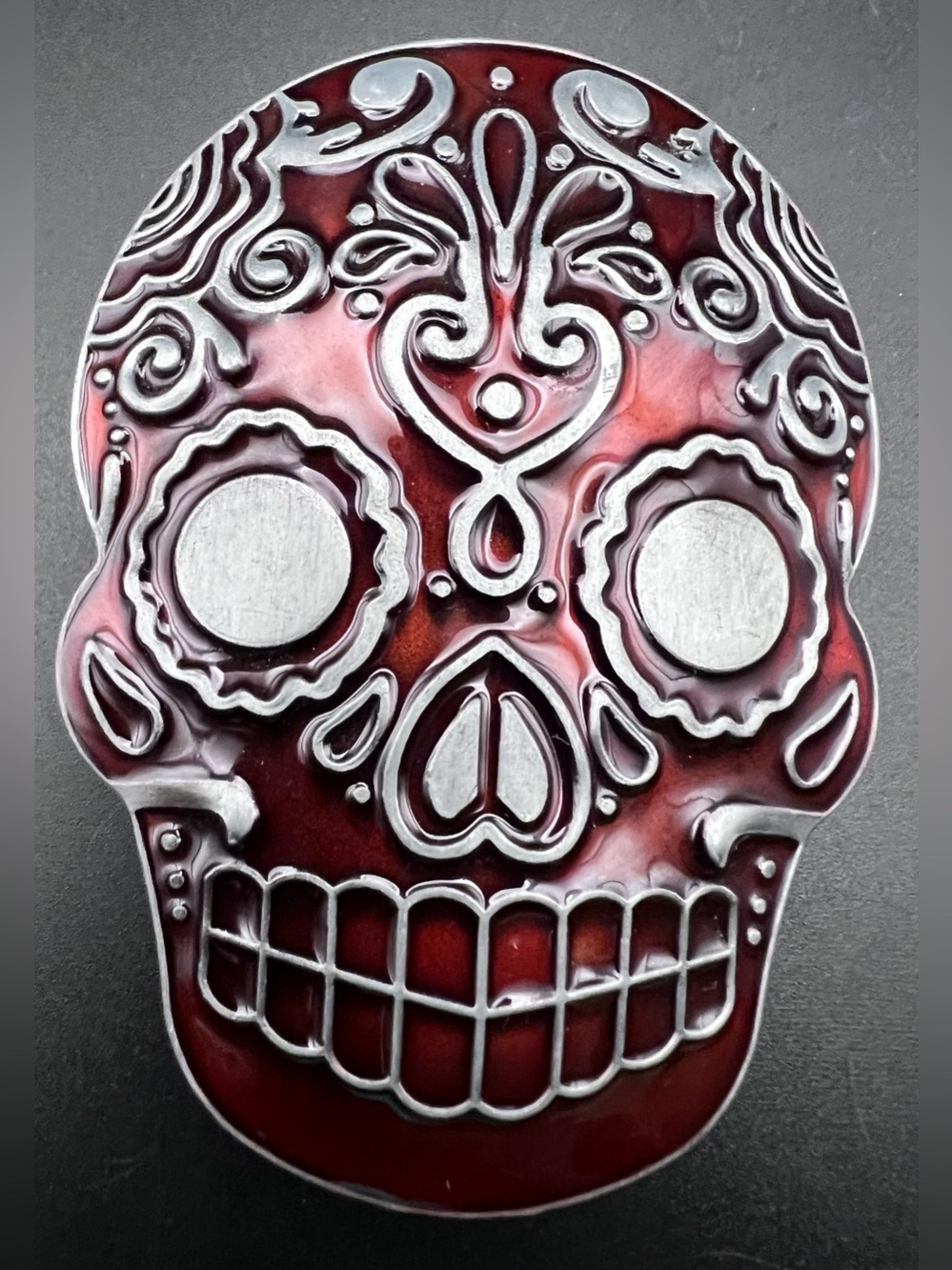 Buckle Rage Sugar Skull Belt Buckle Red Enamel Dia De Los Muertos Day of Dead